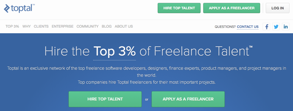 Toptal screenshot - hire freelancers