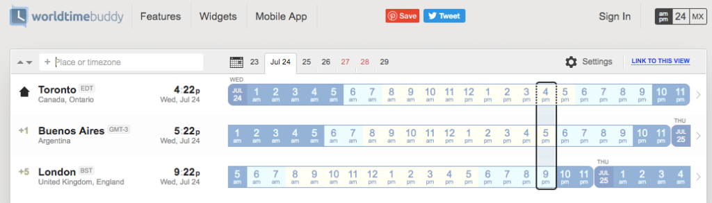 World Time Buddy screenshot - software outsourcing time zome management